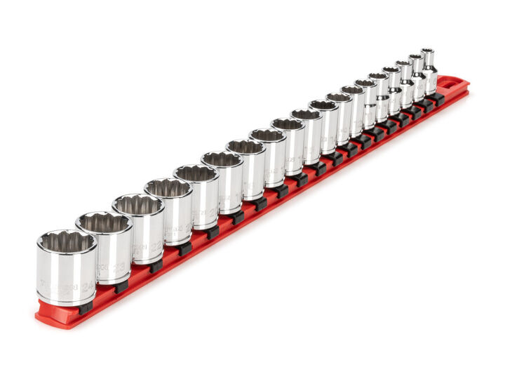 Tekton 3/8 Inch Drive 12-Point Socket Set with Rail, 19 Pieces (6-24 mm), large image number 1