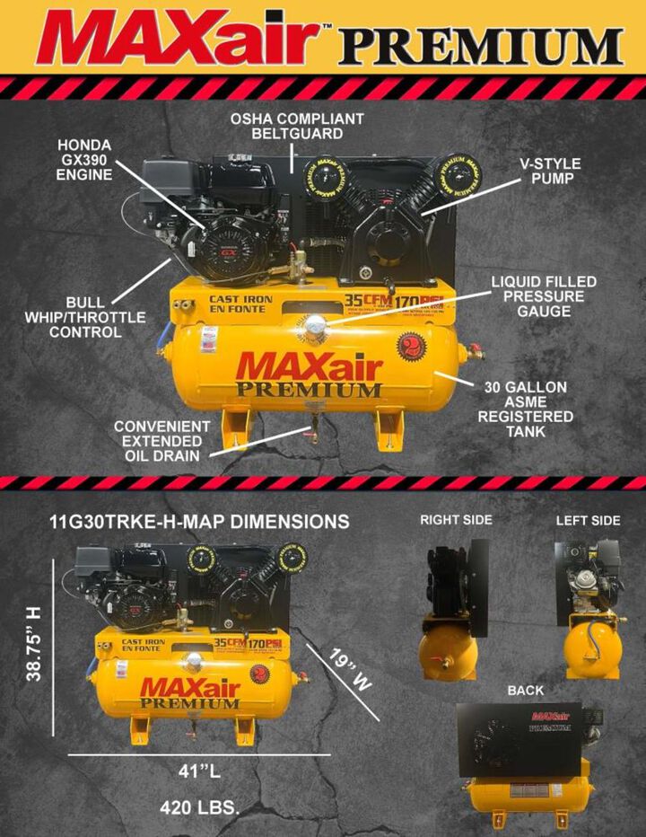 MAXair Air Compressor 13 HP 30 Gallon Gasoline Truck Mount, large image number 4