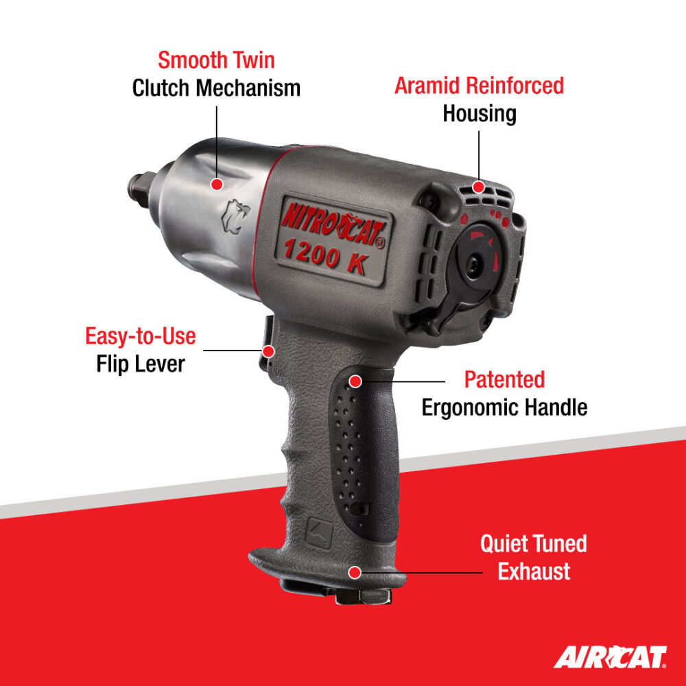 AIRCAT NITROCAT 1/2 Inch Twin Clutch Pneumatic Impact Wrench, large image number 2