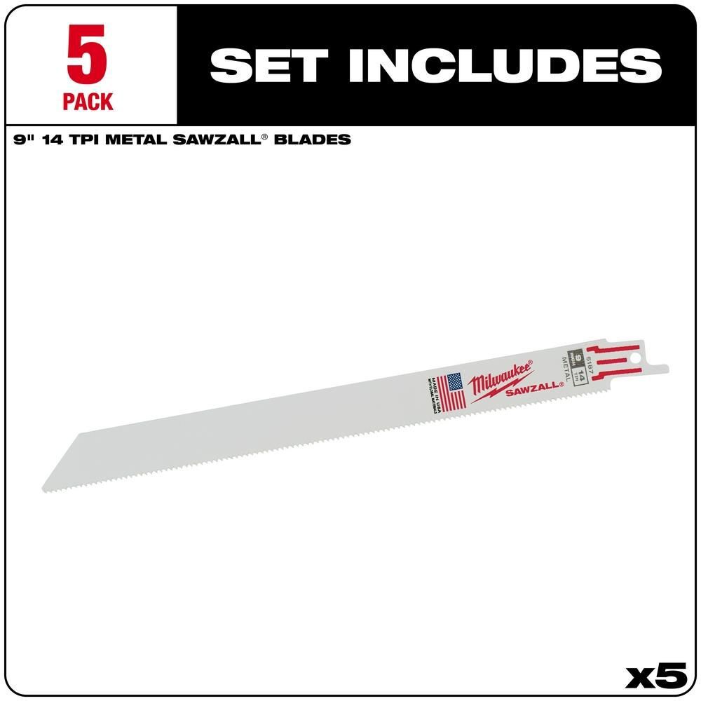 Milwaukee 9 in. 14 TPI Thin Kerf SAWZALL Blades 5PK, large image number 2