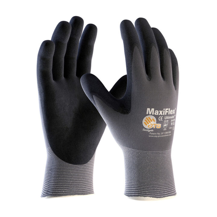 Protective Industrial Products MaxiFlex Ultimate 15G Gray Nylon Shell Black Nitrile MicroFoam Grip Gloves XXS 12 Pairs