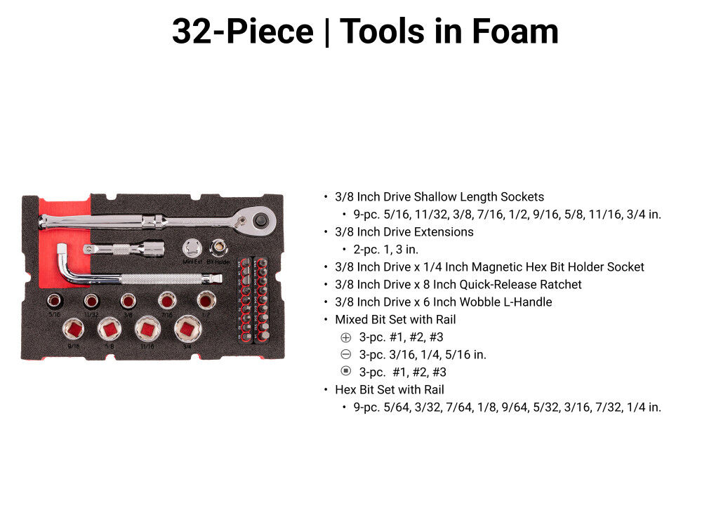 Tekton 3/8 Inch 12 Point Socket, Bit, and Ratchet Set with Stacking Organizer, 32 Pieces, large image number 2