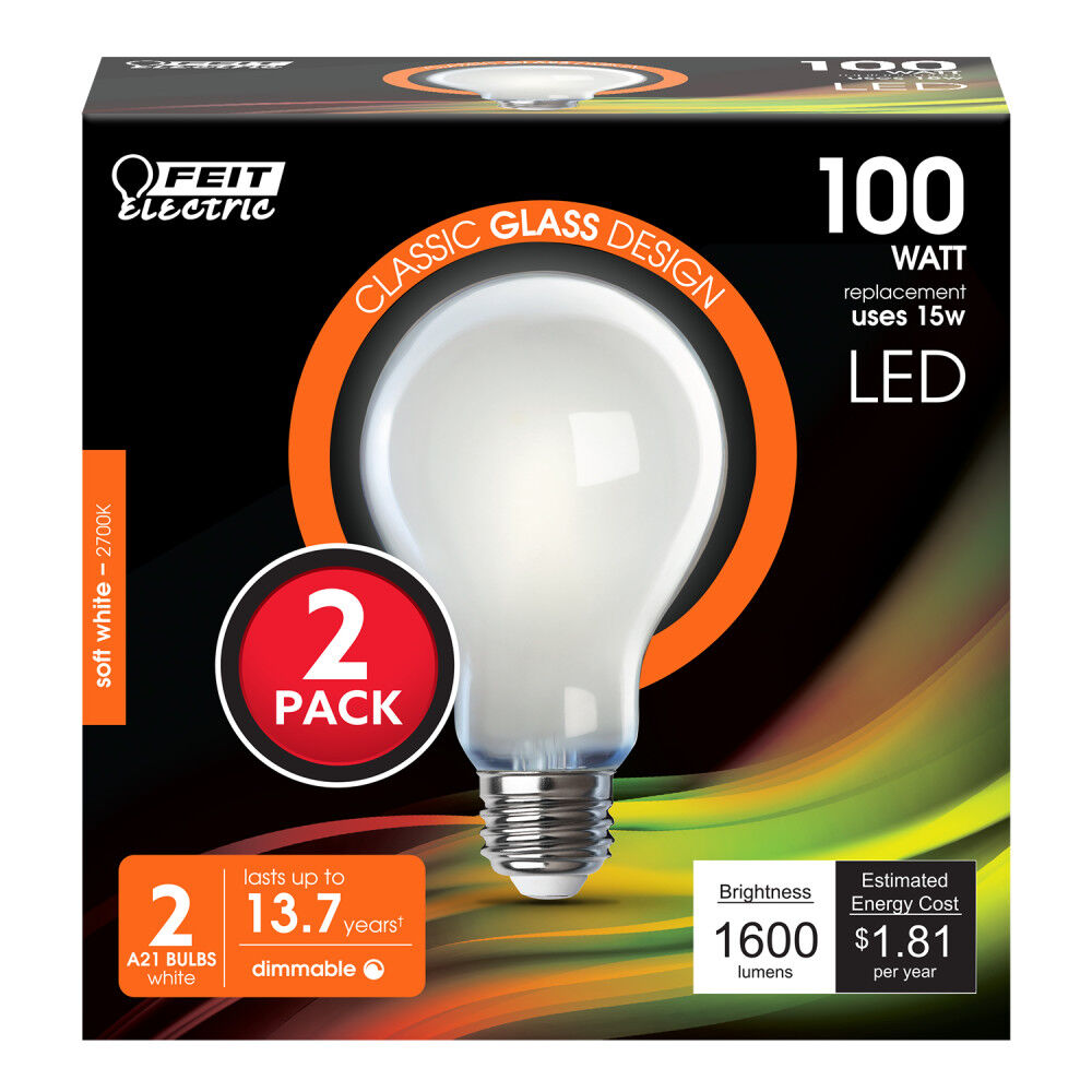 Feit Electric 100W A21 2700K Enhance Filament LED Bulb 2pk, large image number 2