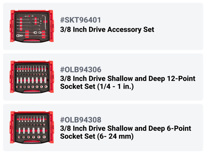 Tekton 3/8 Shallow and Deep 12 Point Socket and Ratchet Set with Stacking Organizer, 83 Pieces, large image number 1