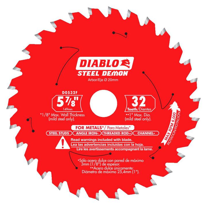 Diablo Tools 5-7/8 inch x 32 Tooth TCG Steel Demon Medium Metal Cutting Trim Saw Blade with 20mm & 5/8 inch Arbor