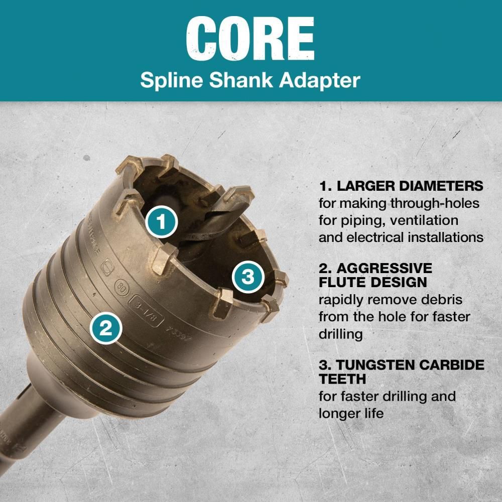 Makita 16-1/2 Inch Spline Rotary Hammer Core Bit Shank Adapter, large image number 6