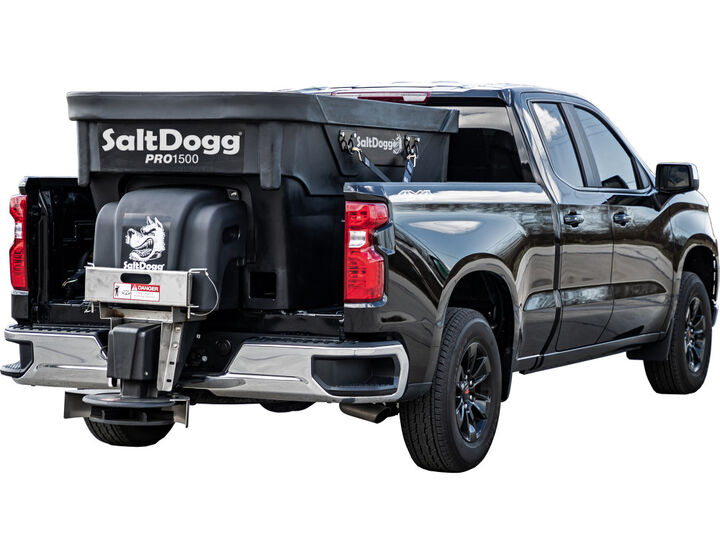 Buyers Products Company SaltDogg PRO1500 1.5 Cubic Yard Electric Poly Hopper Spreader with Pintle Chain Conveyor