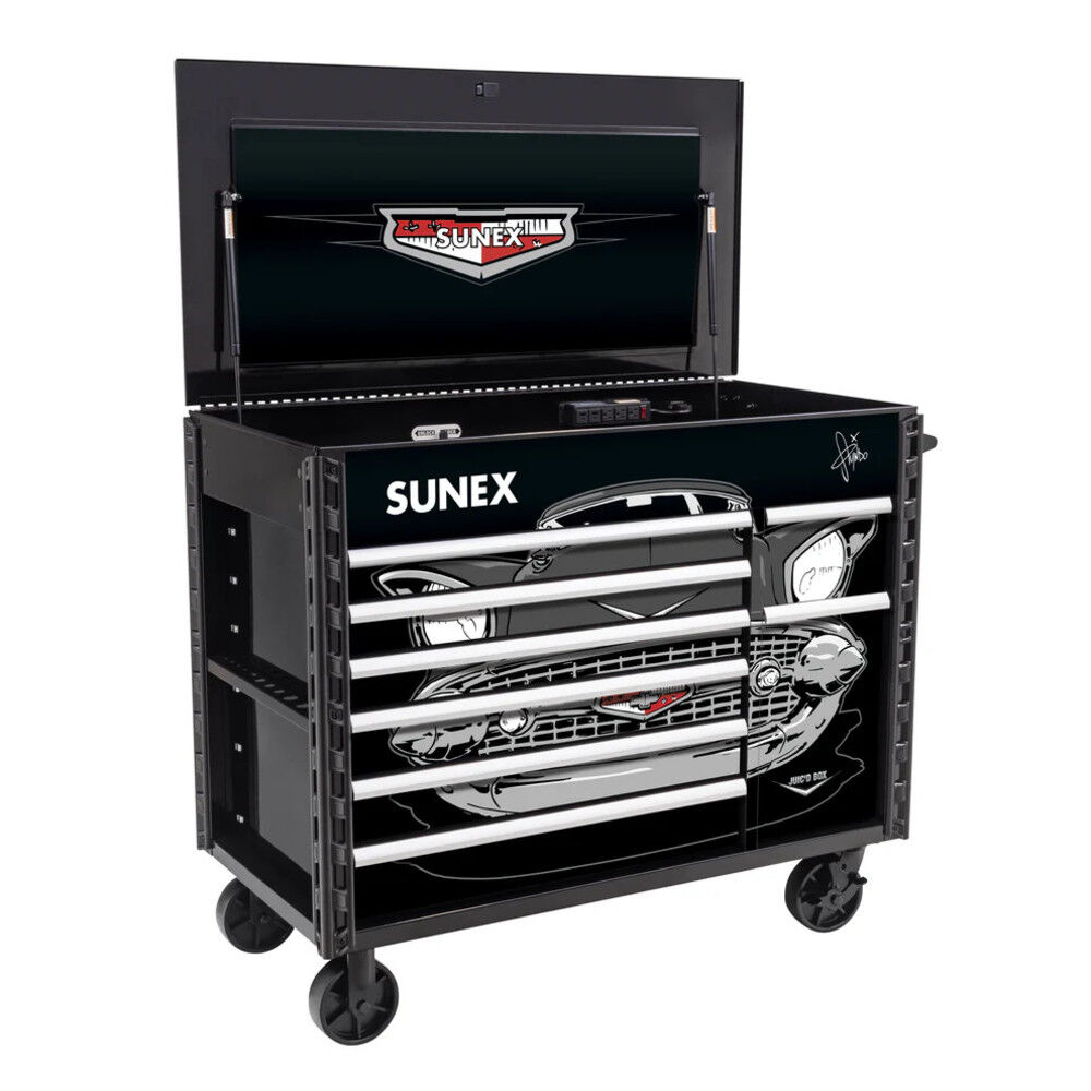 Sunex JUIC'D BOX 50 Inch 7 Drawer Powered Rolling Tool Cart with Tony Squindo "57 Chevy" Design, large image number 1