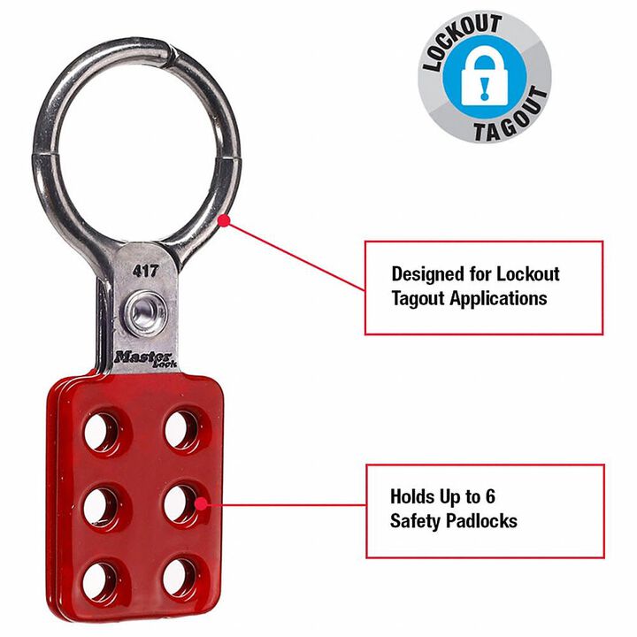 Master Lock 1 1/2 Inch Red Aluminum Jaw Clearance Lockout Hasp, large image number 2