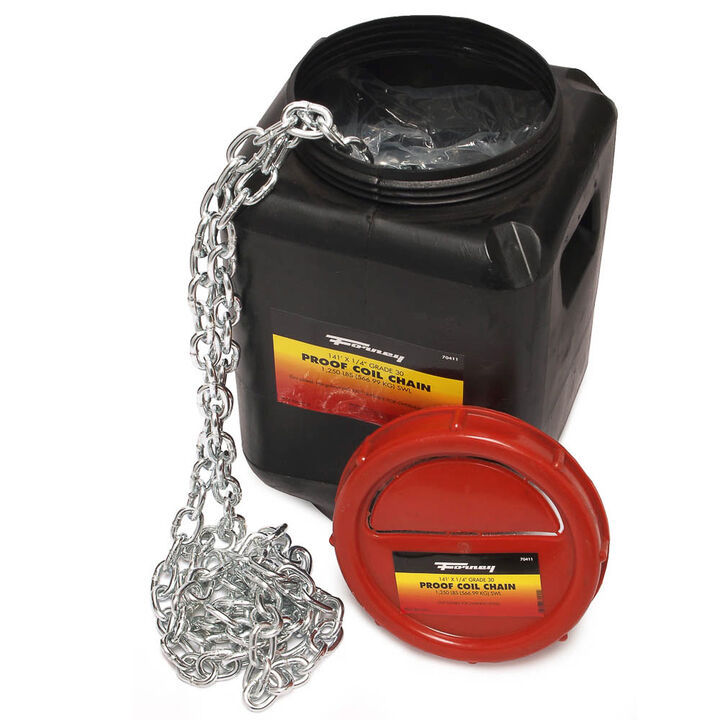 Forney Industries Bucket of Chain, Grade 30 (G30) Proof Coil Chain, Zinc-Plated, 5/16 Inch x 92 Ft. (DOT Approved Tow Chain)
