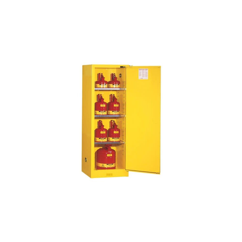 Justrite 22 Gallon Yellow Steel Self Close 3 Shelf Flammable Cabinet, large image number 2