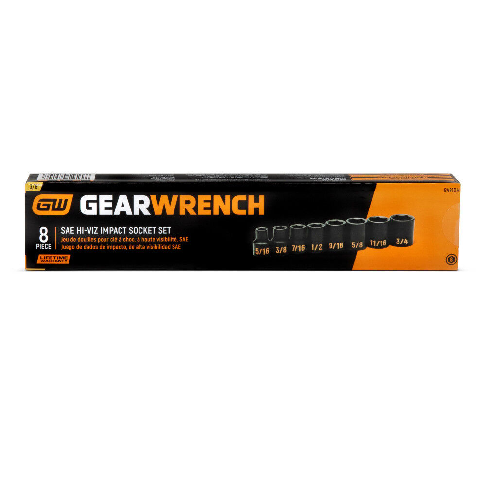 GEARWRENCH 3/8 Inch Drive 6 Point SAE Hi-Viz Impact Socket Set 8 Pieces, large image number 4