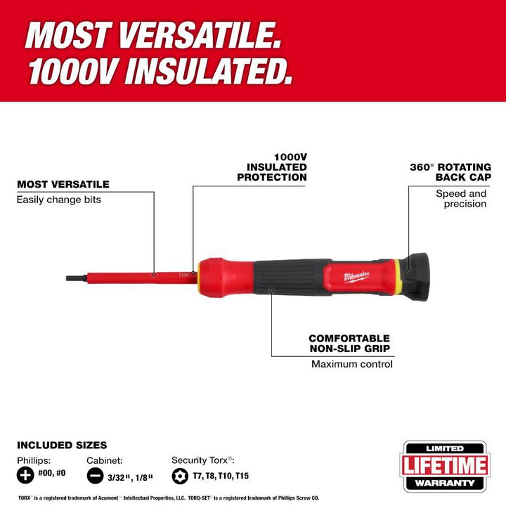 Milwaukee 8-in-1 1000V Insulated Precision Multi-Bit Screwdriver Set, large image number 3