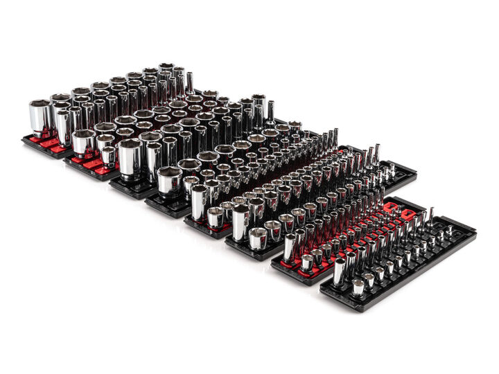 Tekton 1/4, 3/8, 1/2 Inch Drive 6 Point Socket Set on Rails (214 Pieces)