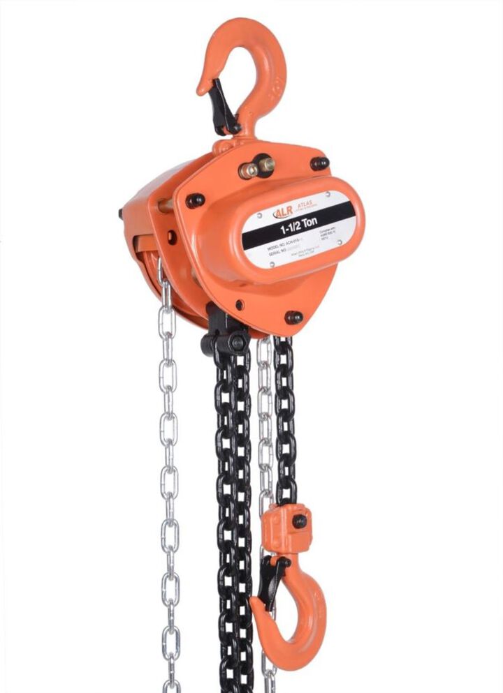 Atlas Lifting and Rigging ACH 1-1/2 Ton Chain Hoist 20 Ft. Lift with Overload Protection