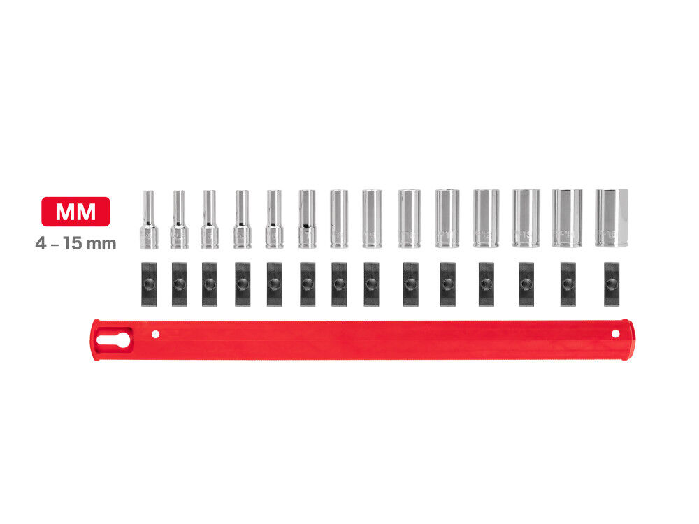 Tekton 1/4 Inch Drive Semi-Deep 12 Point. Socket Set, Rail, 4 - 15 mm, 14 Pieces, large image number 2