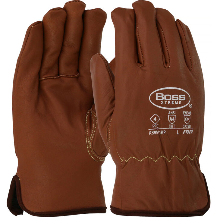 Protective Industrial Products Boss Xtreme Brown Fleece Lined Goatskin Driver Gloves Small