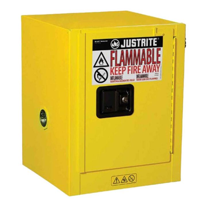 Justrite 4 Gallon Yellow Steel Manual Close Flammable Cabinet, large image number 0