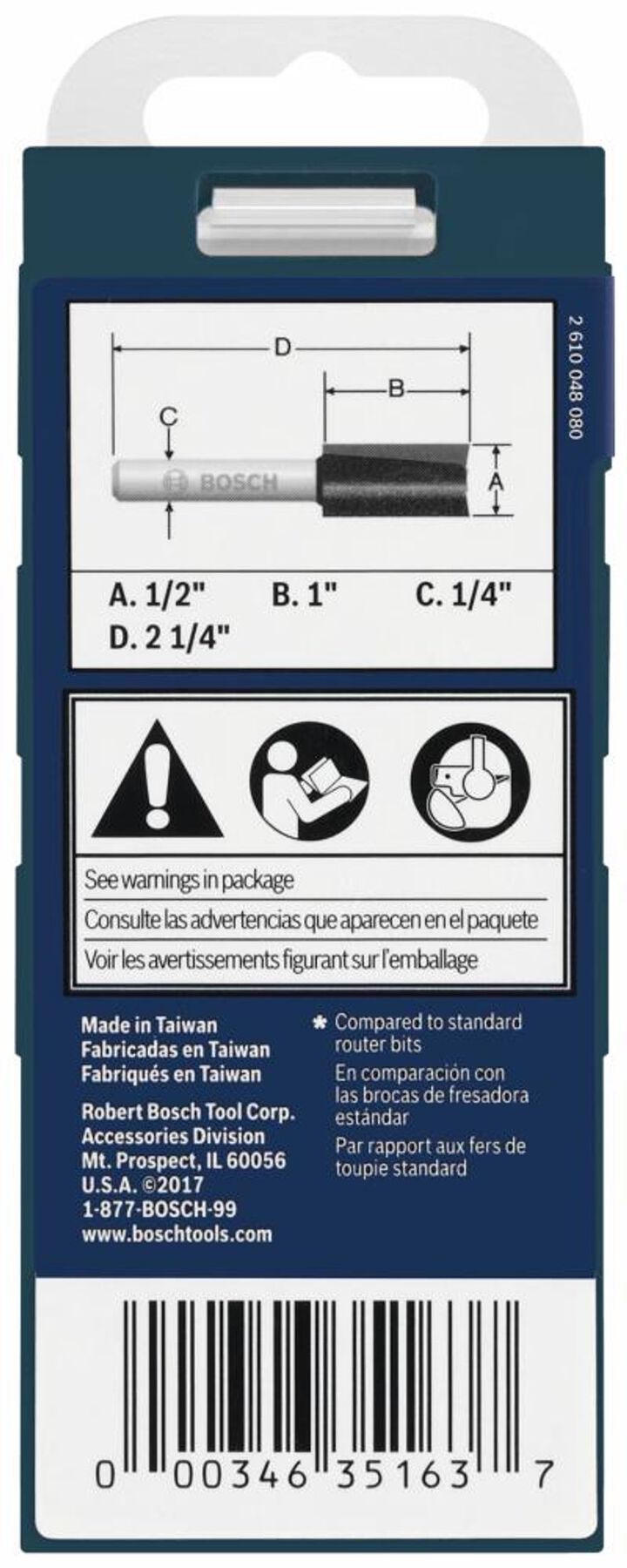 Bosch 1/2in x 1in Carbide Tipped Double Flute Straight Router Bit, large image number 3