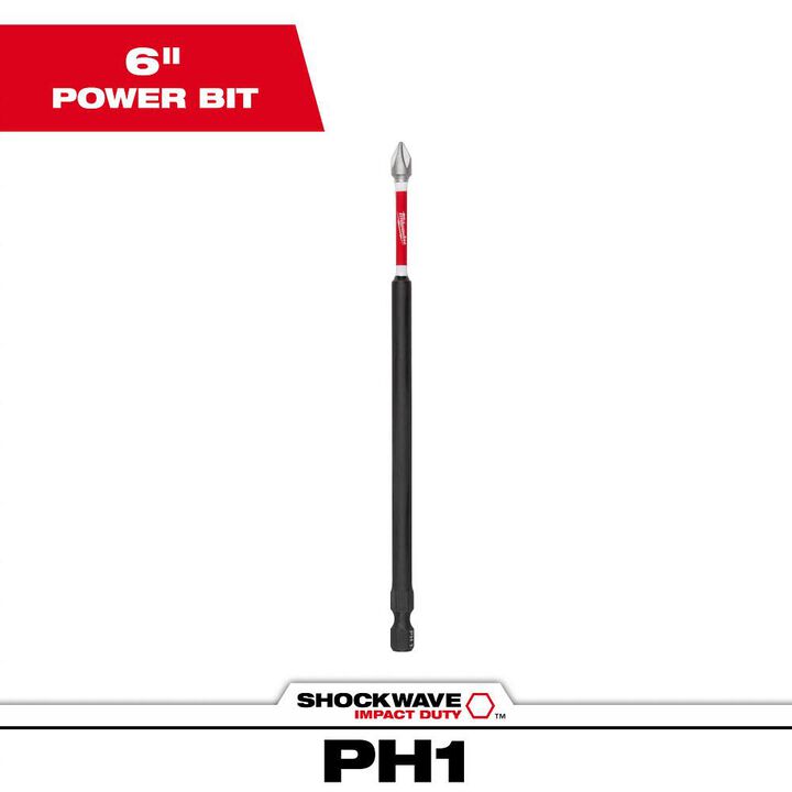Milwaukee SHOCKWAVE 6 in. Phillips #1 Impact Driver Bit