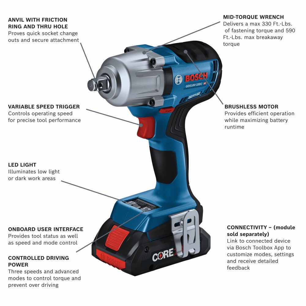 Bosch 18V 1/2-Inch Impact Wrench Kit with Friction Ring Reconditioned, large image number 2
