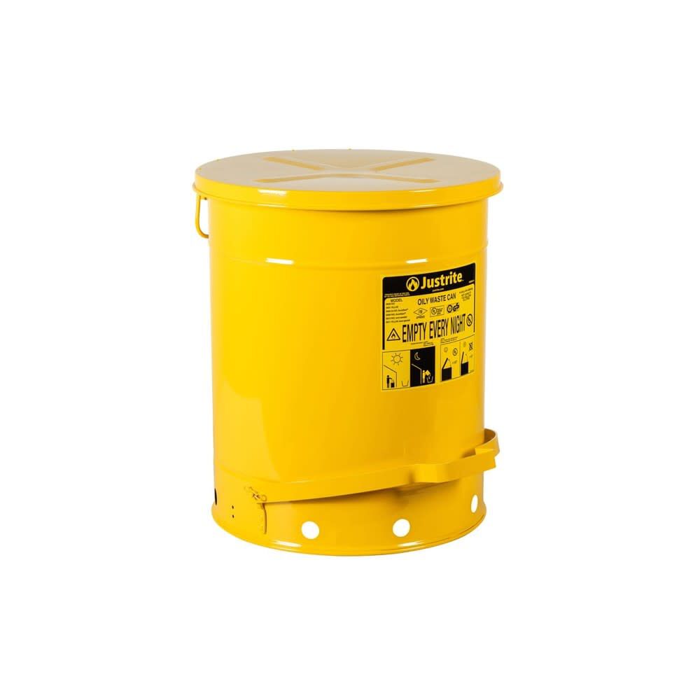 Justrite 14 Gallon Yellow Steel Self-Closing Cover Oily Waste Can, large image number 1