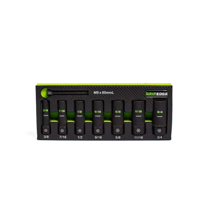 GripEdge Tools Rounding Prevention Technology 3/8 Inch Drive SAE Deep Socket Extractor Set 7 Pieces