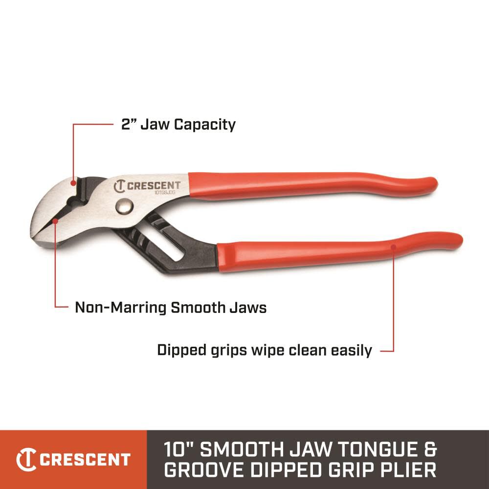 Crescent 10in Smooth Jaw Dipped Handle Tongue & Groove Pliers, large image number 4