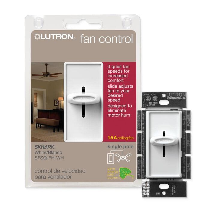 Lutron Skylark 120V 1.5A White Slide Fan Speed Control Switch, large image number 3