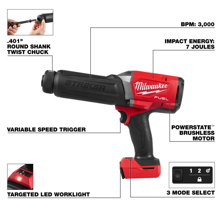 Milwaukee M18 FUEL STRIKER Hammer Chisel (Bare Tool) with Protective Boot and 5pc Chisel Bit Set, large image number 1