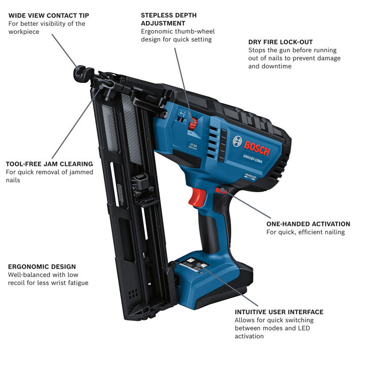 Bosch 18V Brushless 15 Gauge Angled Finish Nailer (Bare Tool), large image number 1