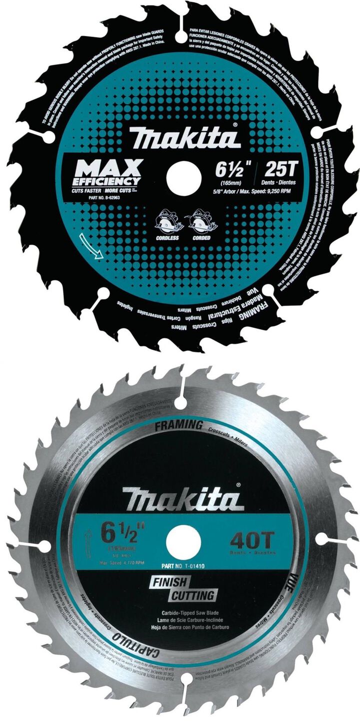 Makita 6-1/2 Inch 25T Carbide-Tipped Max Efficiency Circular Saw Blade & 40T Carbide-Tipped Circular Saw Blade Bundle