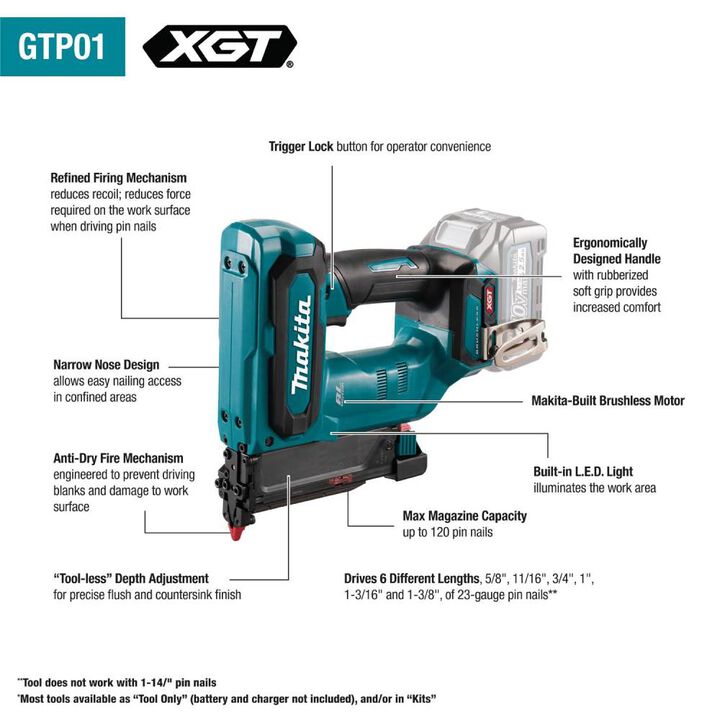 Makita 40V max XGT Pin Nailer 23 Gauge (Bare Tool), large image number 5