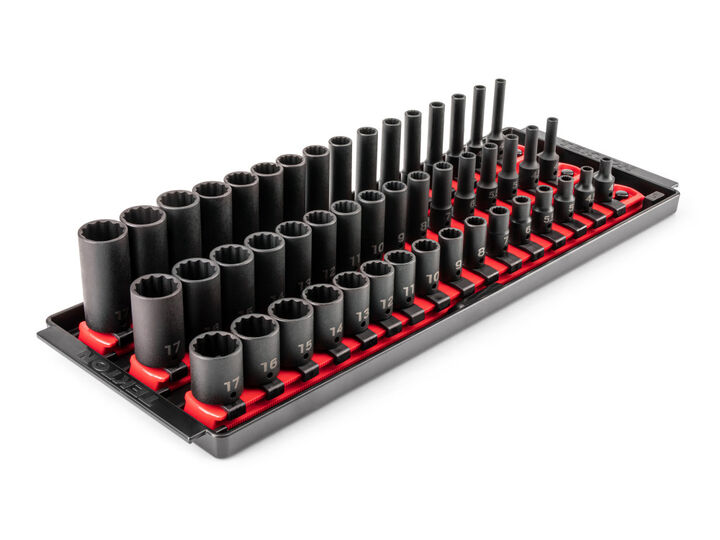 Tekton 1/4 Inch Shallow, Semi-Deep, and Deep 12 Point. Impact Sockets, 48 Pieces