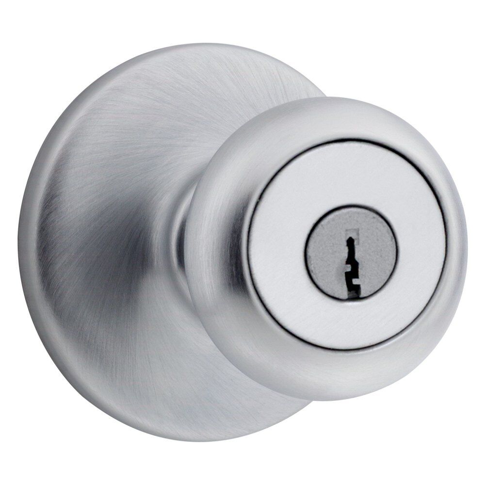 Kwikset Satin Chrome Mobile Home Keyed Entry Lockset Knob, large image number 1
