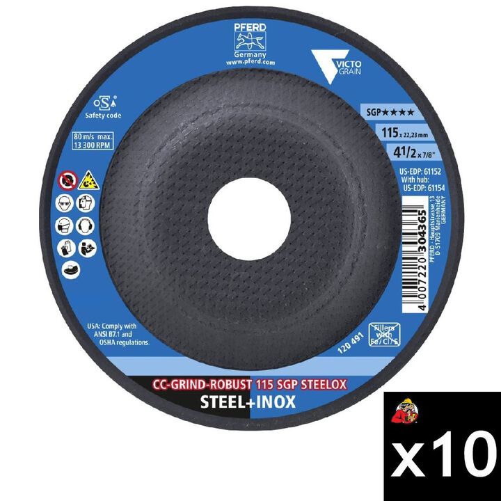 Pferd CC-GRIND 4-1/2 Inch Hole Mount Robust Grinding Disc Bundle, 10 Pieces