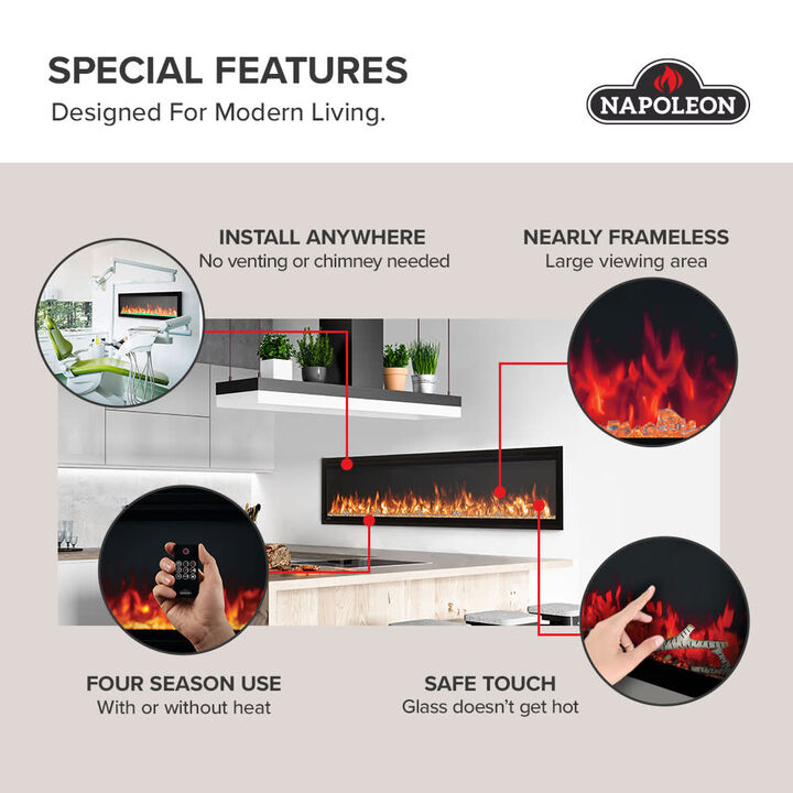 Napoleon Entice 36 Inch Black Single-Sided Wall-Hanging Electric Fireplace, large image number 8