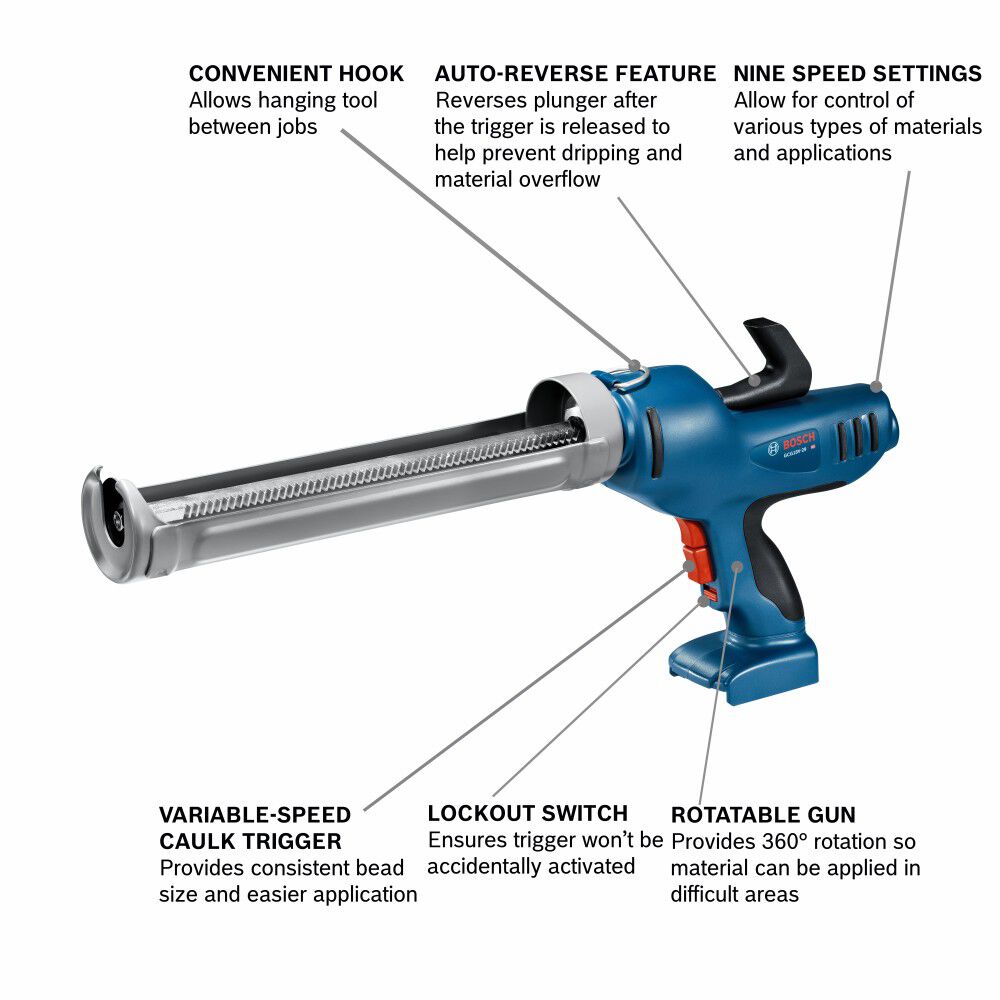 Bosch 18V Caulk and Adhesive Gun (Bare Tool), large image number 2