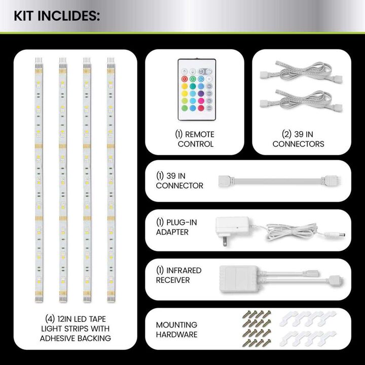 Feit Electric 12 Inch 529 Lumens Color Changing LED Tape Light 4 Pieces, large image number 4