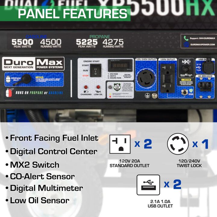 Duromax 5,500 Watt Dual Fuel 50-State Portable Generator with CO Alert, large image number 5