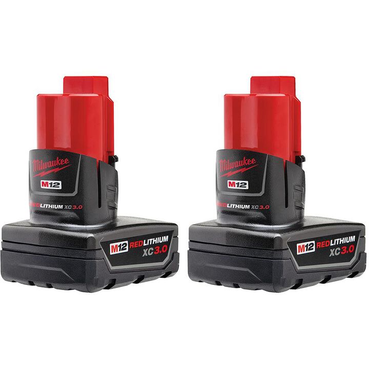 Milwaukee M12 REDLITHIUM XC 12V 3Ah Lithium Ion Power Tool Battery Pack with Fuel Indicator (2 Pack)