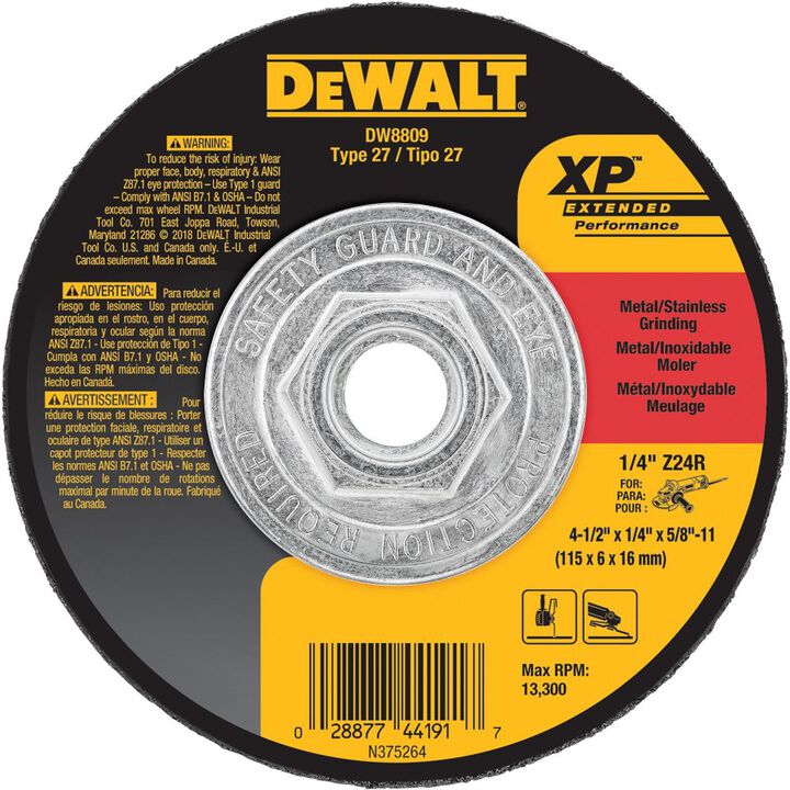 DEWALT 4-1/2 Inch x 1/4 Inch x 5/8 Inch to 11 XP Grinding Wheel
