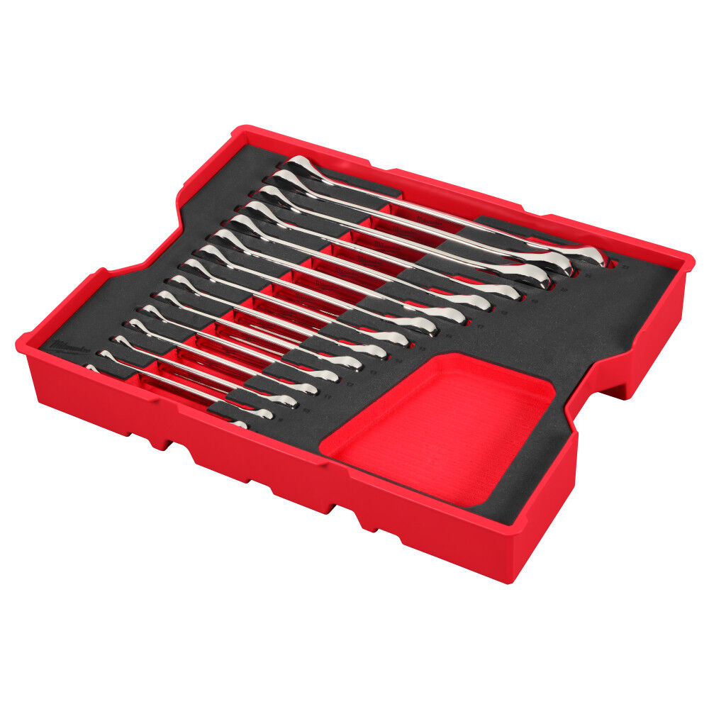 Milwaukee Metric Ratcheting Combination Wrench Set with Tray for PACKOUT Drawers, 15 Pieces, large image number 1