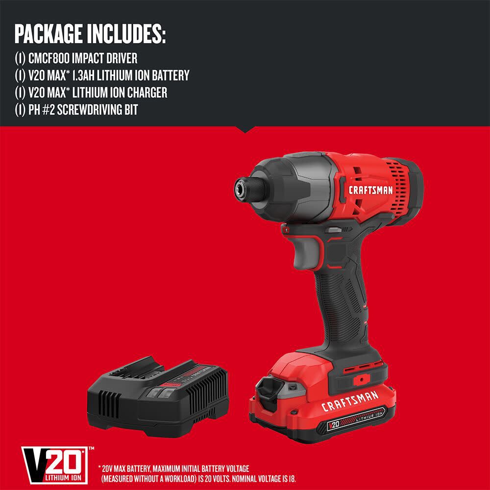 CRAFTSMAN V20* Cordless 1/4 Inch Impact Driver 1 Battery Kit, large image number 3