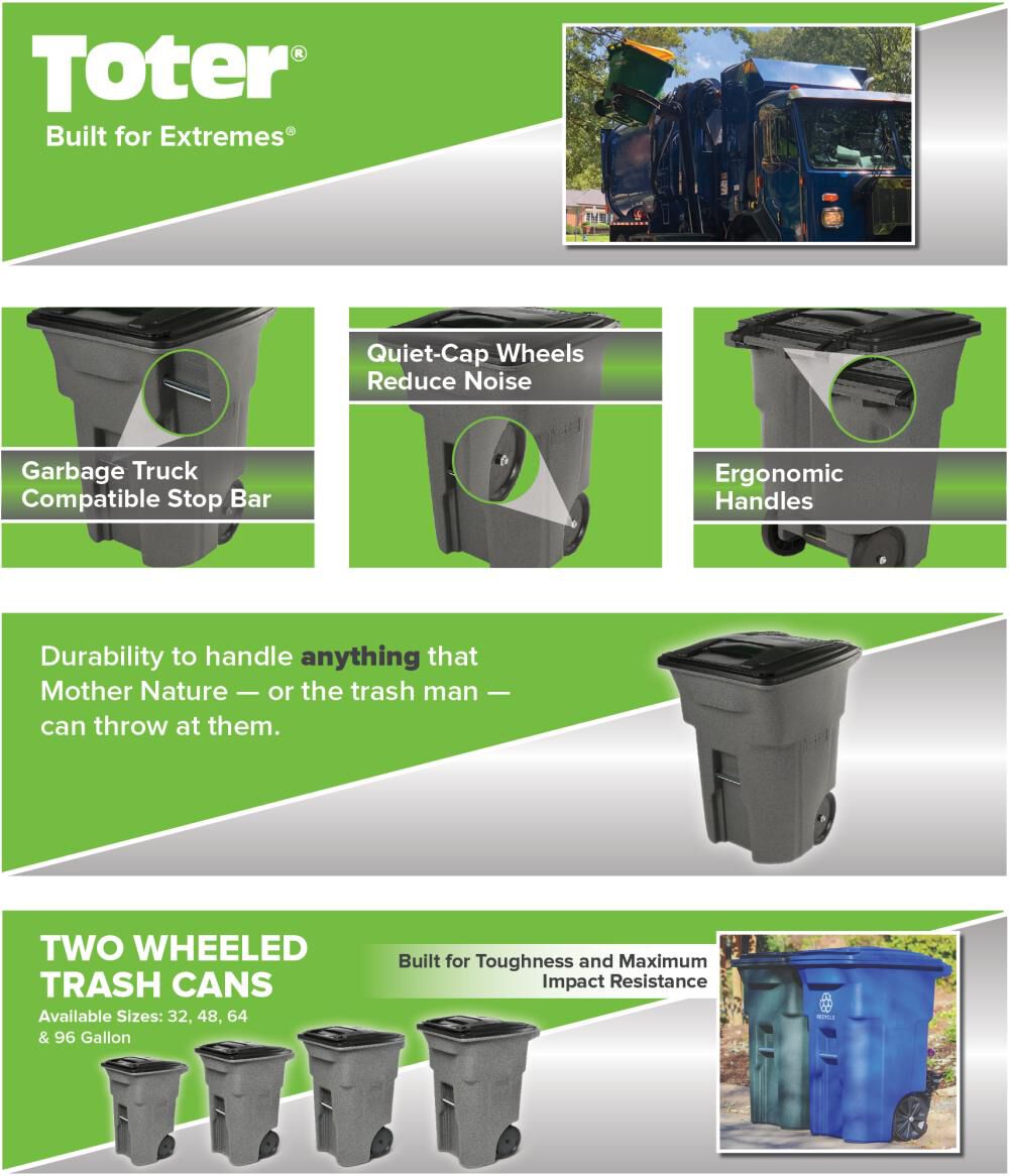 Toter 96 Gallon Trash Can with Smooth Wheels and Lid Blue, large image number 3