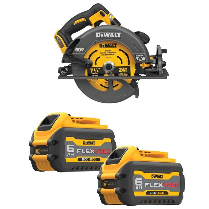 DEWALT 60V MAX 7-1/4 Inch Cordless Saw & 20/60V MAX Li-Ion Battery Bundle