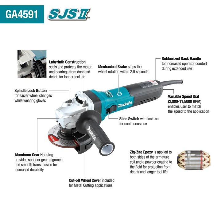 Makita 4-1/2 in SJS II High-Power Angle Grinder wit Brake, large image number 14