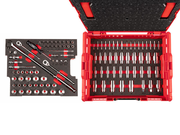 Tekton 1/4, 3/8 Inch 6 Point Socket Set in Stacking Tool Box, 105 Pieces