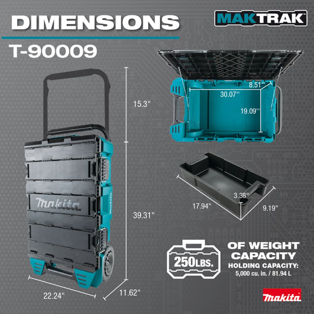 Makita MAKTRAK 3pc Rolling Tool Chest, Large Tool Box, and Extra Large Extension Tool Box Bundle, large image number 5