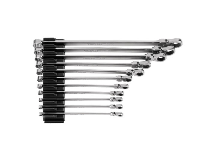 Tekton Fixed/Flex Head Ratcheting Box End Wrench Set, Org, (1/4-3/4 Inch)